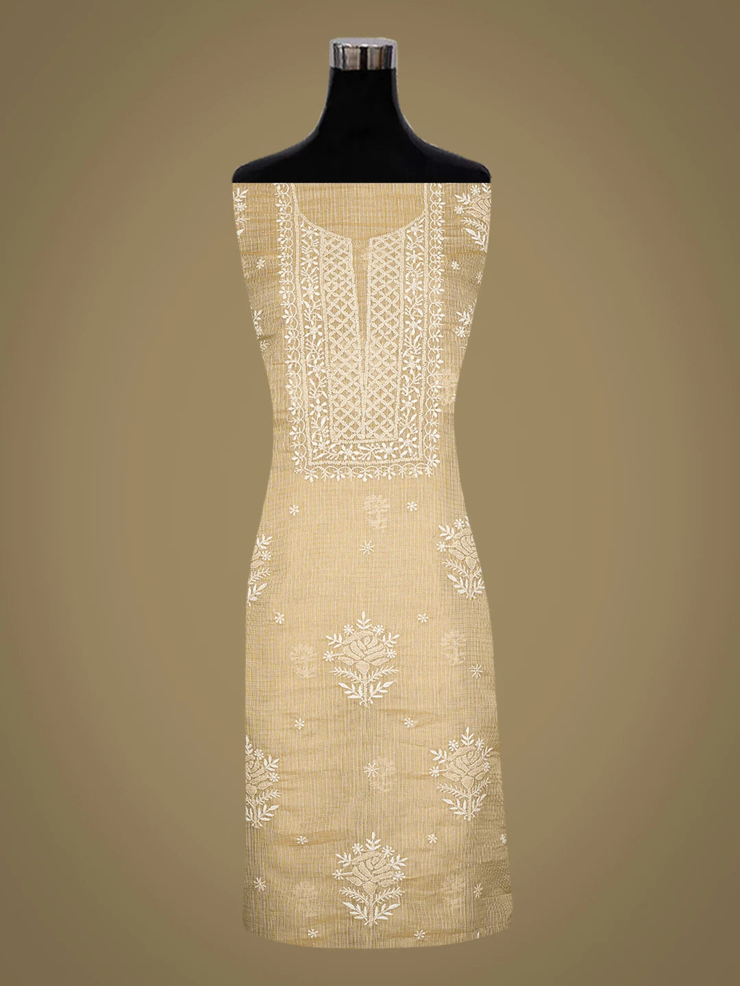 Ada Hand Embroidered Fawn Tissue Lucknowi Chikankari Unstitched Kurta Piece 01A783176