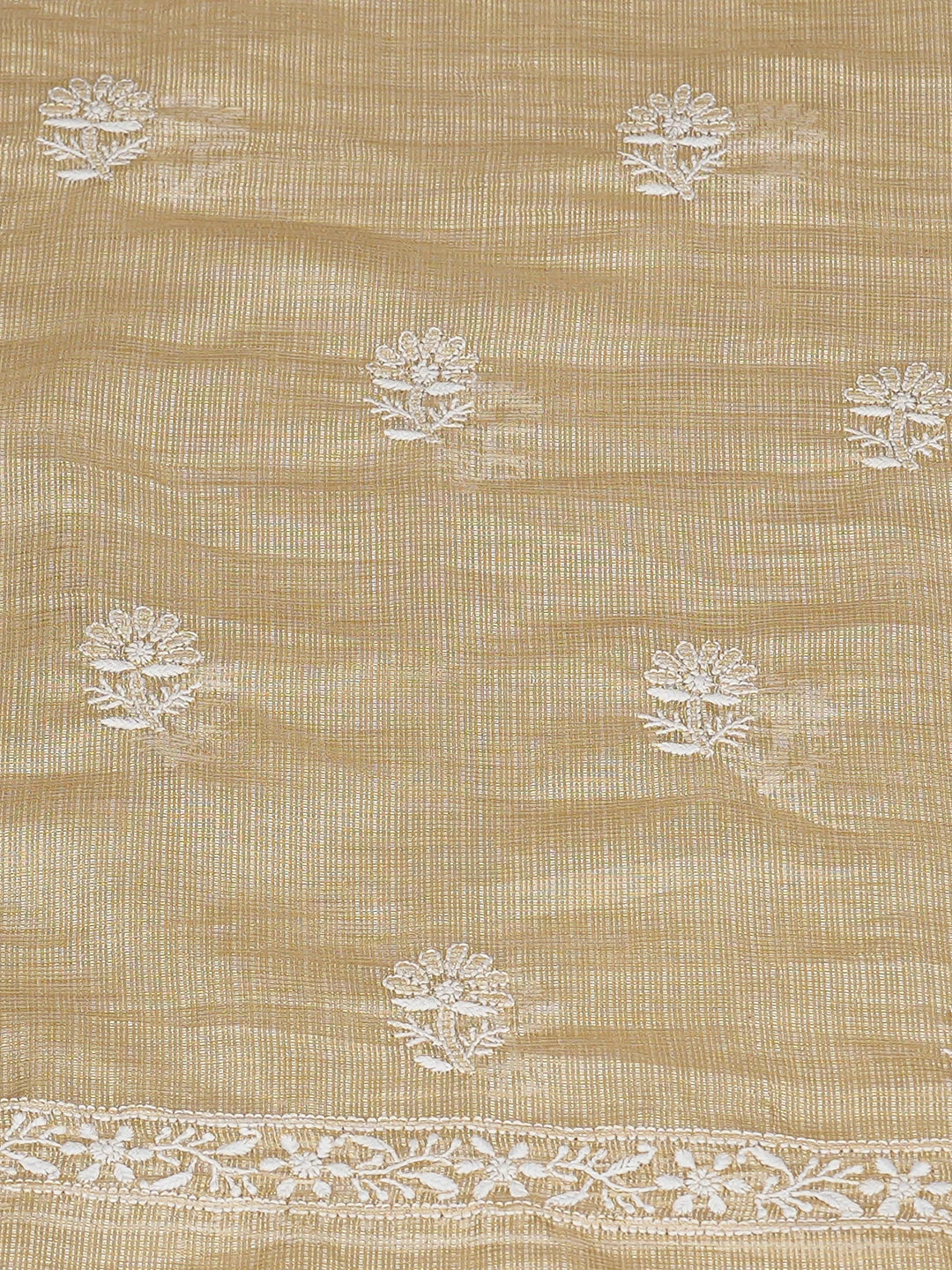 Ada Hand Embroidered Fawn Tissue Lucknowi Chikankari Unstitched Kurta Piece 01A783176