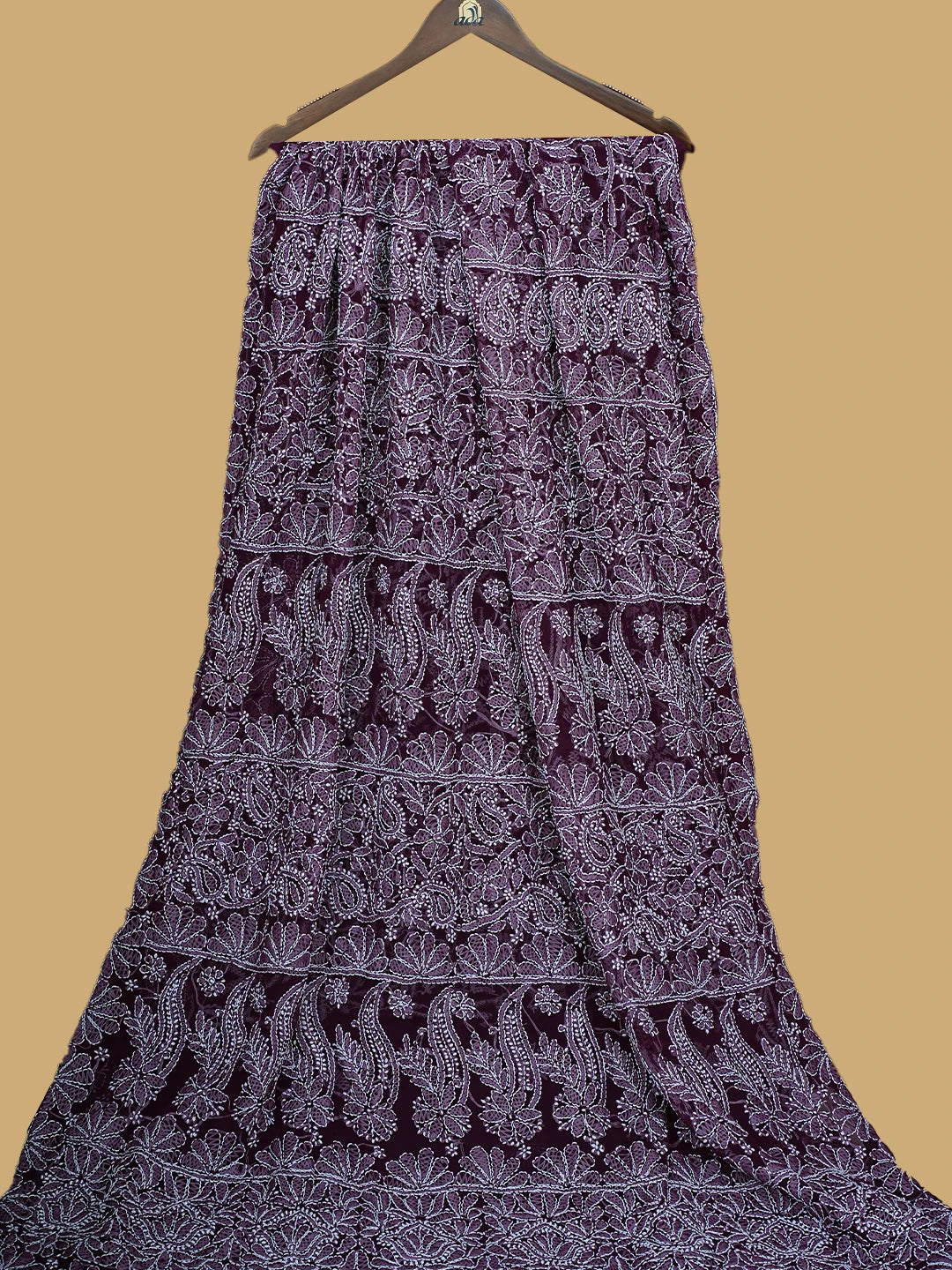 Ada Hand Embroidered Wine Georgette Lucknowi Chikankari Saree and Blouse 01A756810