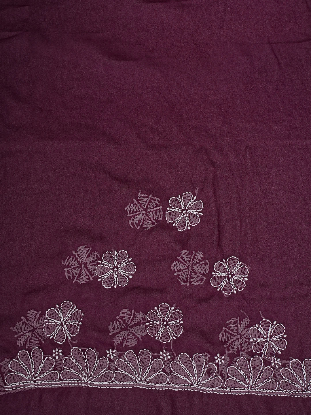 Ada Hand Embroidered Wine Georgette Lucknowi Chikankari Saree and Blouse 01A756810
