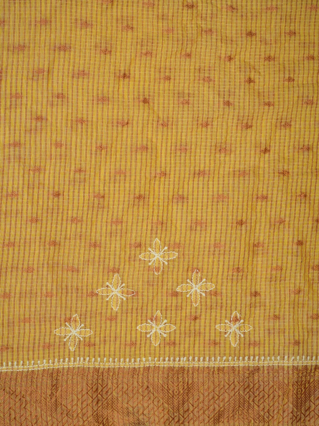 Ada Hand Embroidered Yellow Chanderi Lucknowi Chikankari Saree and Blouse 01A776483