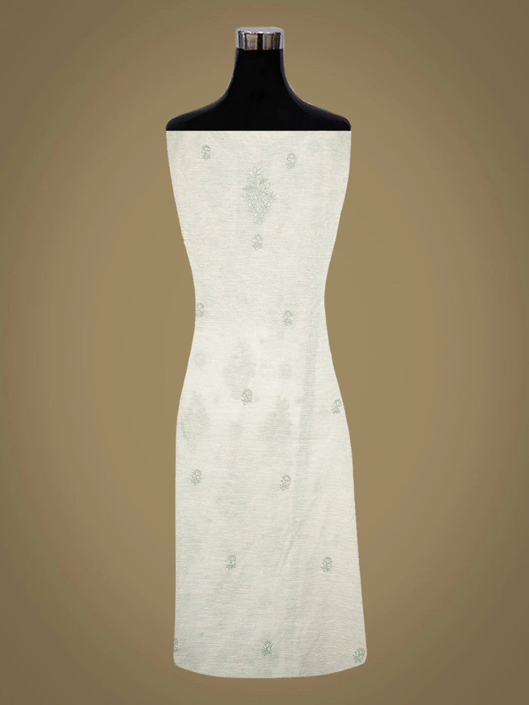 Ada Hand Embroidered White Chanderi Lucknowi Chikankari Unstitched Kurta Dupatta Set With Pearl Work 01A502569