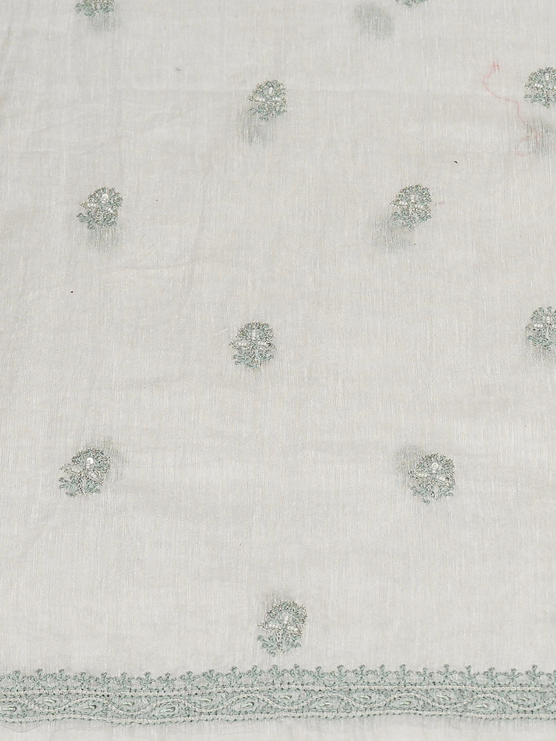 Ada Hand Embroidered White Chanderi Lucknowi Chikankari Unstitched Kurta Dupatta Set With Pearl Work 01A502569