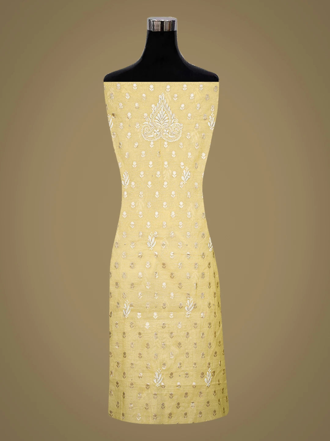 Ada Hand Embroidered Yellow Chanderi Lucknowi Chikankari Unstitched Kurta Dupatta Set With Cutdana 01A722400