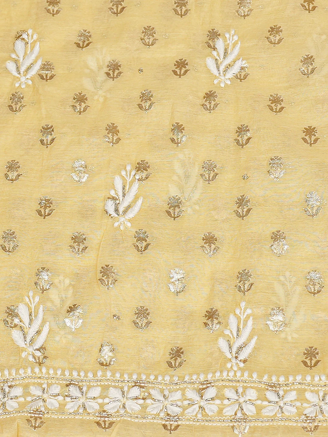 Ada Hand Embroidered Yellow Chanderi Lucknowi Chikankari Unstitched Kurta Dupatta Set With Cutdana 01A722400