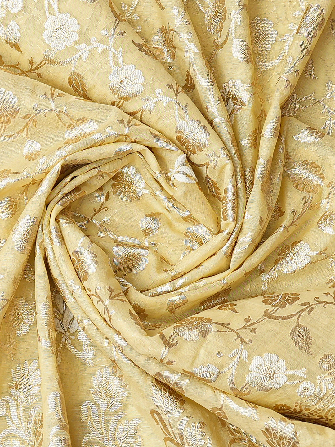 Ada Hand Embroidered Yellow Chanderi Lucknowi Chikankari Unstitched Kurta Dupatta Set With Cutdana 01A722400