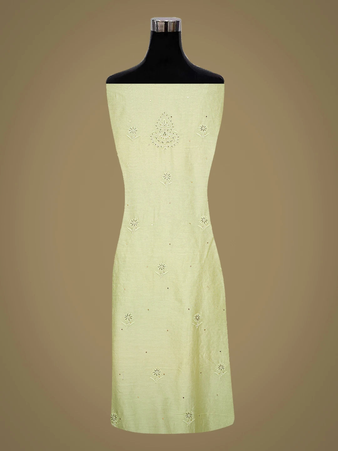 Ada Hand Embroidered Celadon Green Chanderi Lucknowi Chikankari Unstitched Kurta Dupatta Set With Cutdana 01A665711