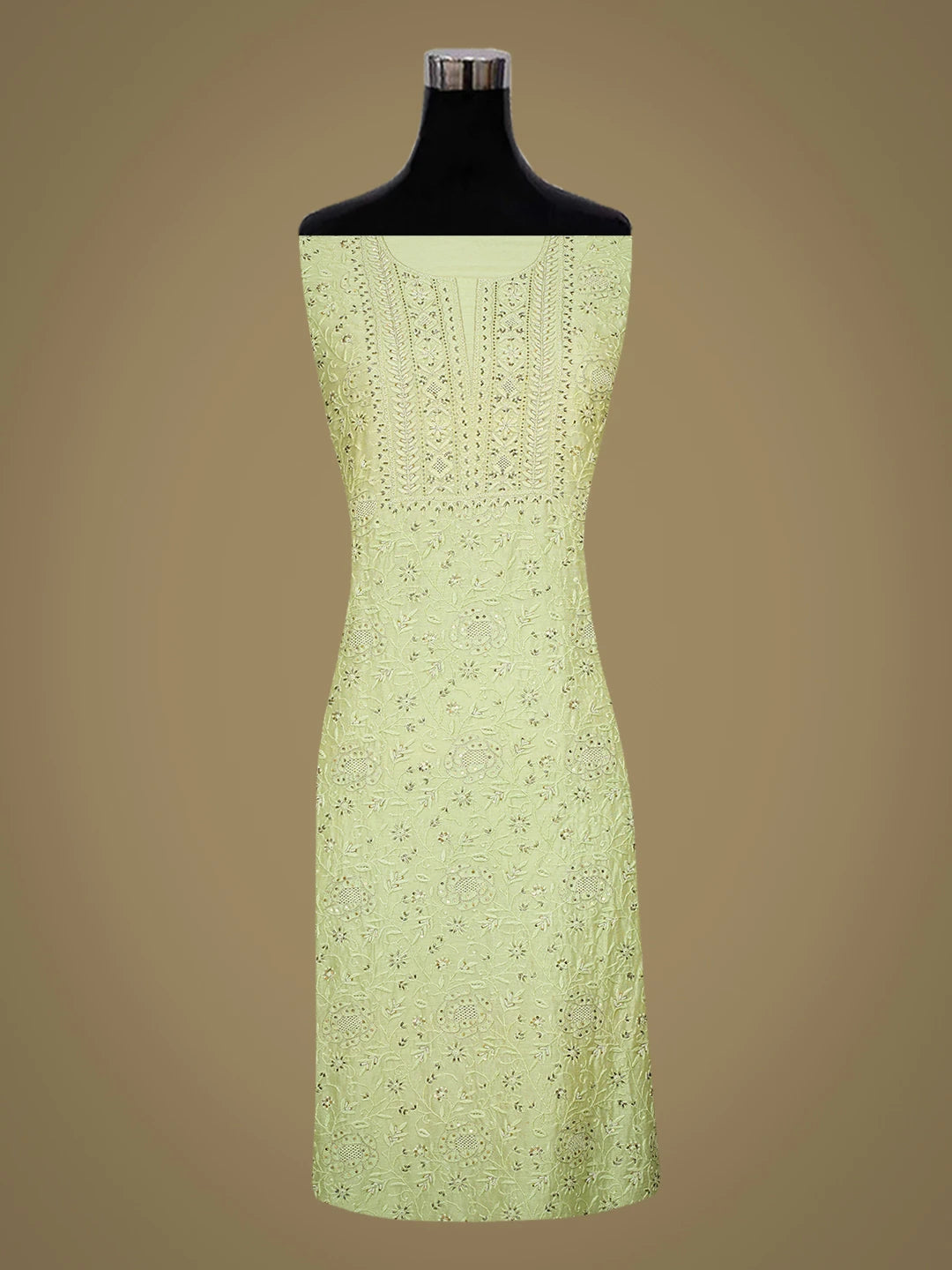 Ada Hand Embroidered Celadon Green Chanderi Lucknowi Chikankari Unstitched Kurta Dupatta Set With Cutdana 01A665711