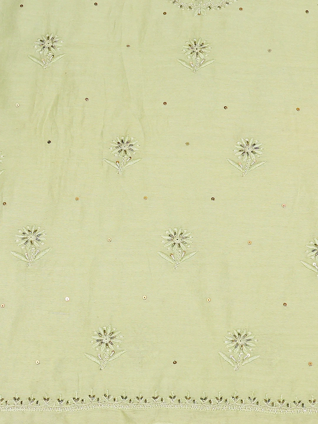 Ada Hand Embroidered Celadon Green Chanderi Lucknowi Chikankari Unstitched Kurta Dupatta Set With Cutdana 01A665711