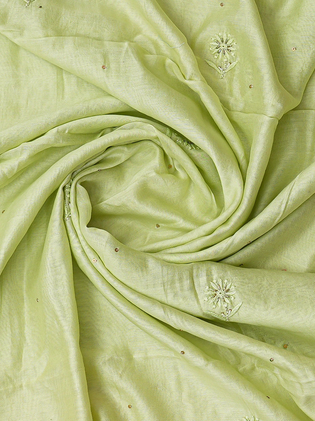 Ada Hand Embroidered Celadon Green Chanderi Lucknowi Chikankari Unstitched Kurta Dupatta Set With Cutdana 01A665711