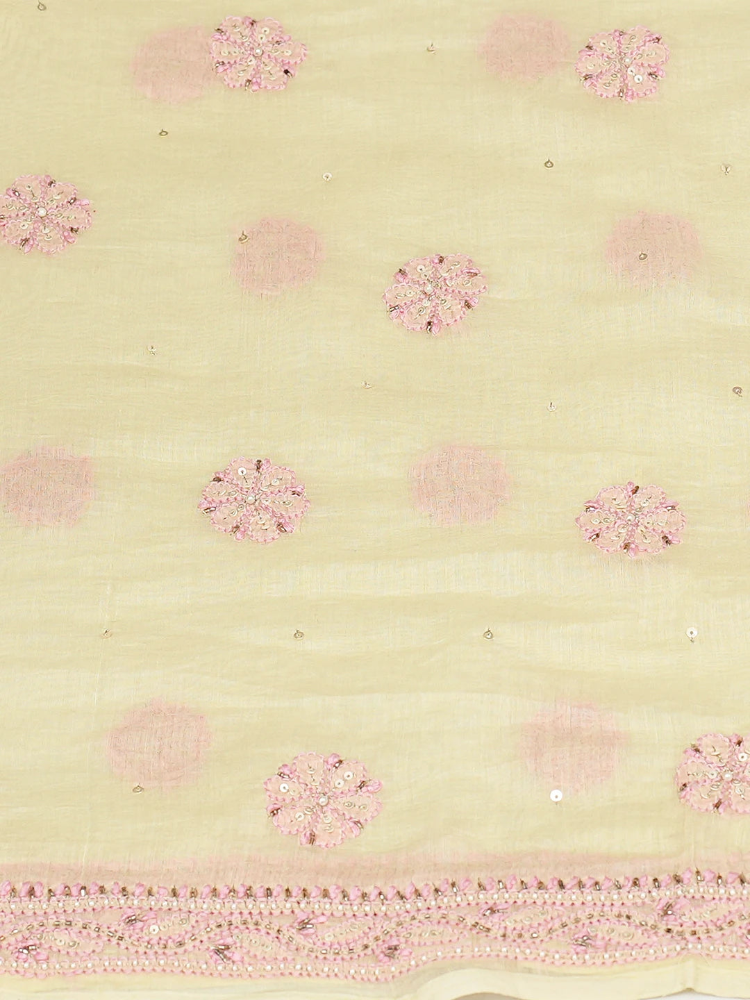 Ada Hand Embroidered Light Yellow Chanderi Lucknowi Chikankari Unstitched Kurta Dupatta Set With Cutdana 01A525347