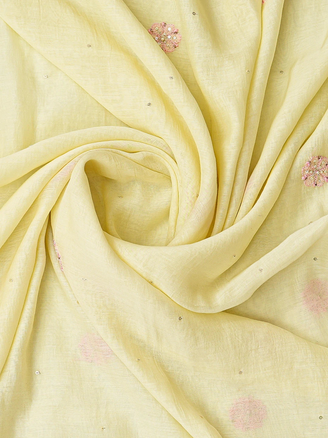 Ada Hand Embroidered Light Yellow Chanderi Lucknowi Chikankari Unstitched Kurta Dupatta Set With Cutdana 01A525347