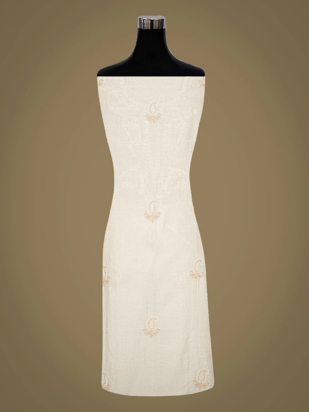 Ada Hand Embroidered Ivory White Chanderi Lucknowi Chikankari Unstitched Kurta Dupatta Set With Cutdana 01A752466