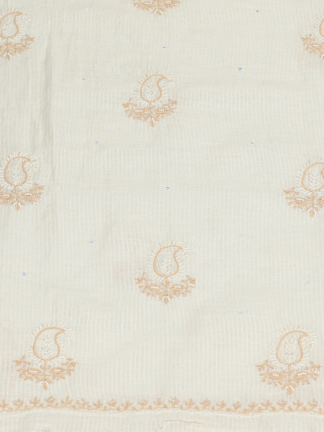 Ada Hand Embroidered Ivory White Chanderi Lucknowi Chikankari Unstitched Kurta Dupatta Set With Cutdana 01A752466