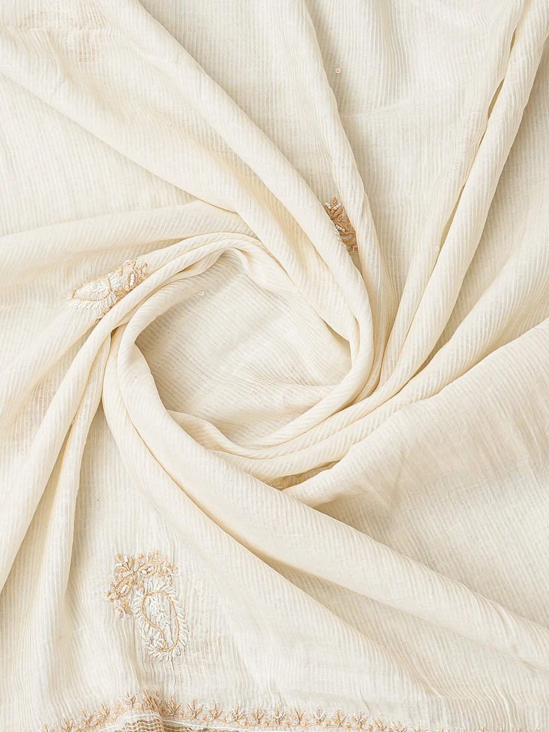 Ada Hand Embroidered Ivory White Chanderi Lucknowi Chikankari Unstitched Kurta Dupatta Set With Cutdana 01A752466