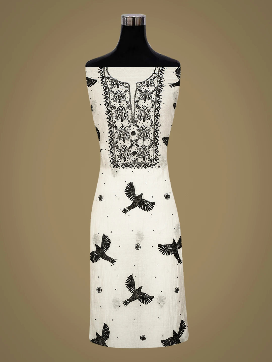 Ada Hand Embroidered White Chanderi Lucknowi Chikankari Unstitched Kurta Dupatta Set With Cutdana 01A778607