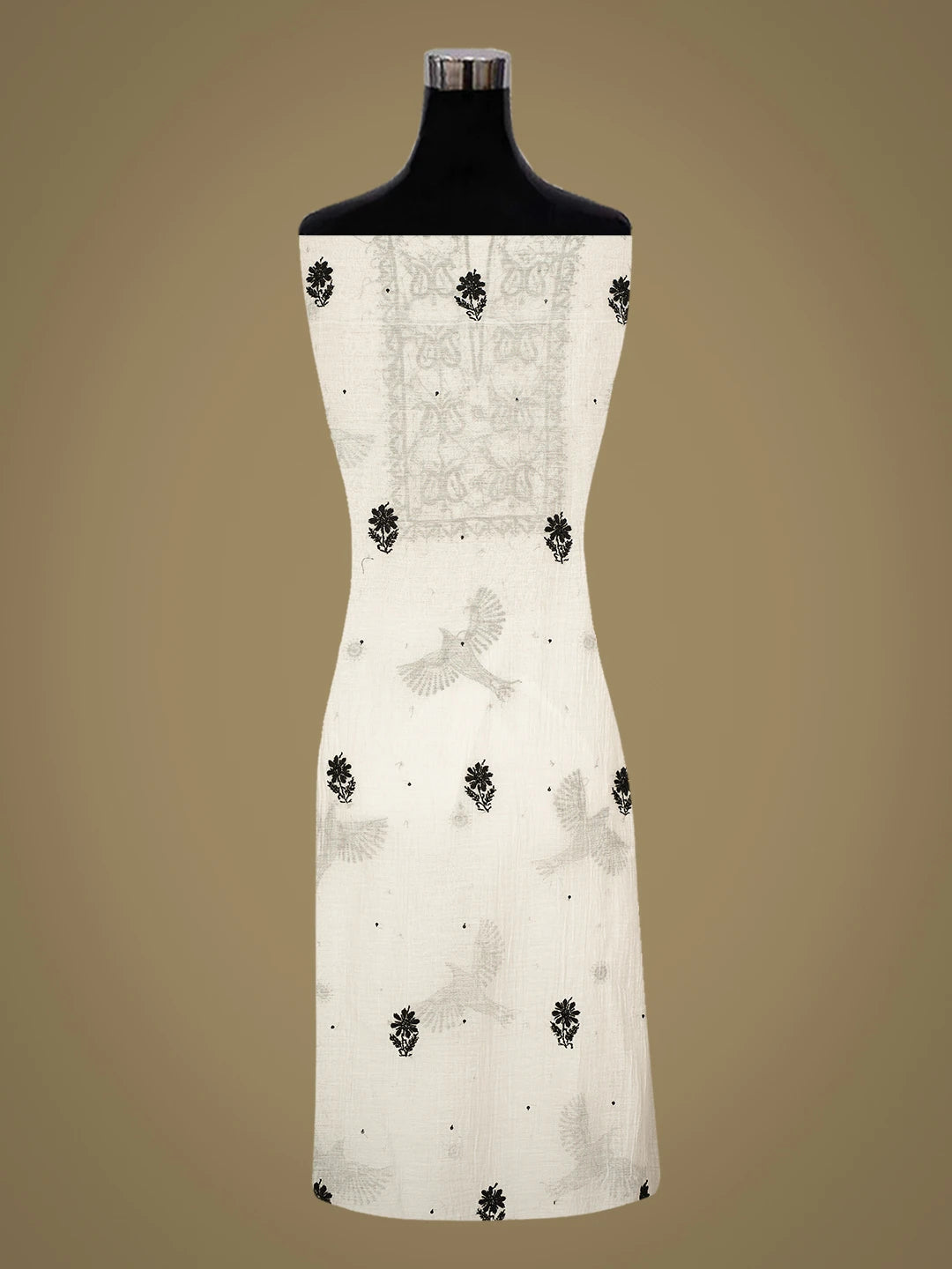 Ada Hand Embroidered White Chanderi Lucknowi Chikankari Unstitched Kurta Dupatta Set With Cutdana 01A778607