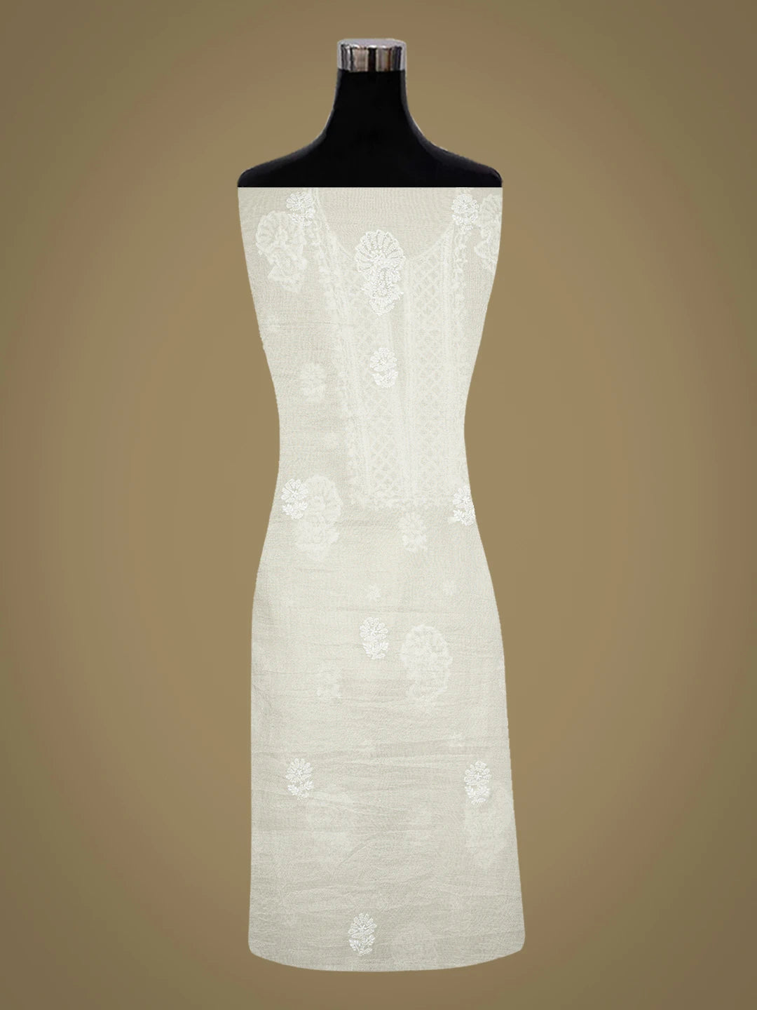 Ada Hand Embroidered Silver Tissue Lucknowi Chikankari Unstitched Kurta Piece 01A783182