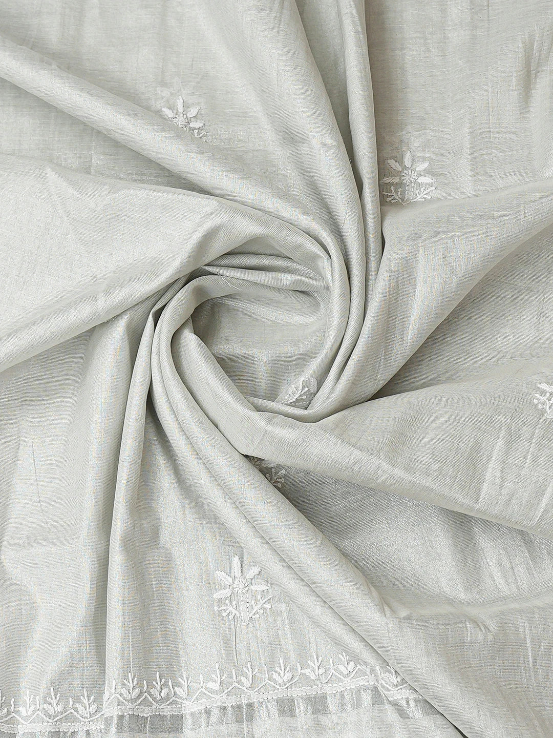 Ada Hand Embroidered Silver Tissue Lucknowi Chikankari Unstitched Kurta Dupatta Set 01A788959