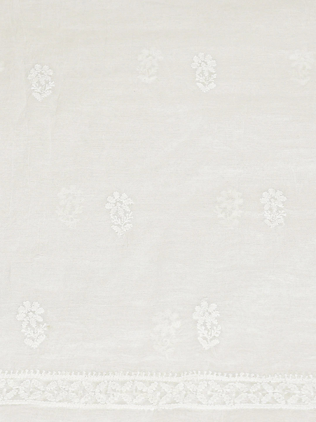 Ada Hand Embroidered White Chanderi Lucknowi Chikankari Unstitched Kurta Dupatta Set 01A789481