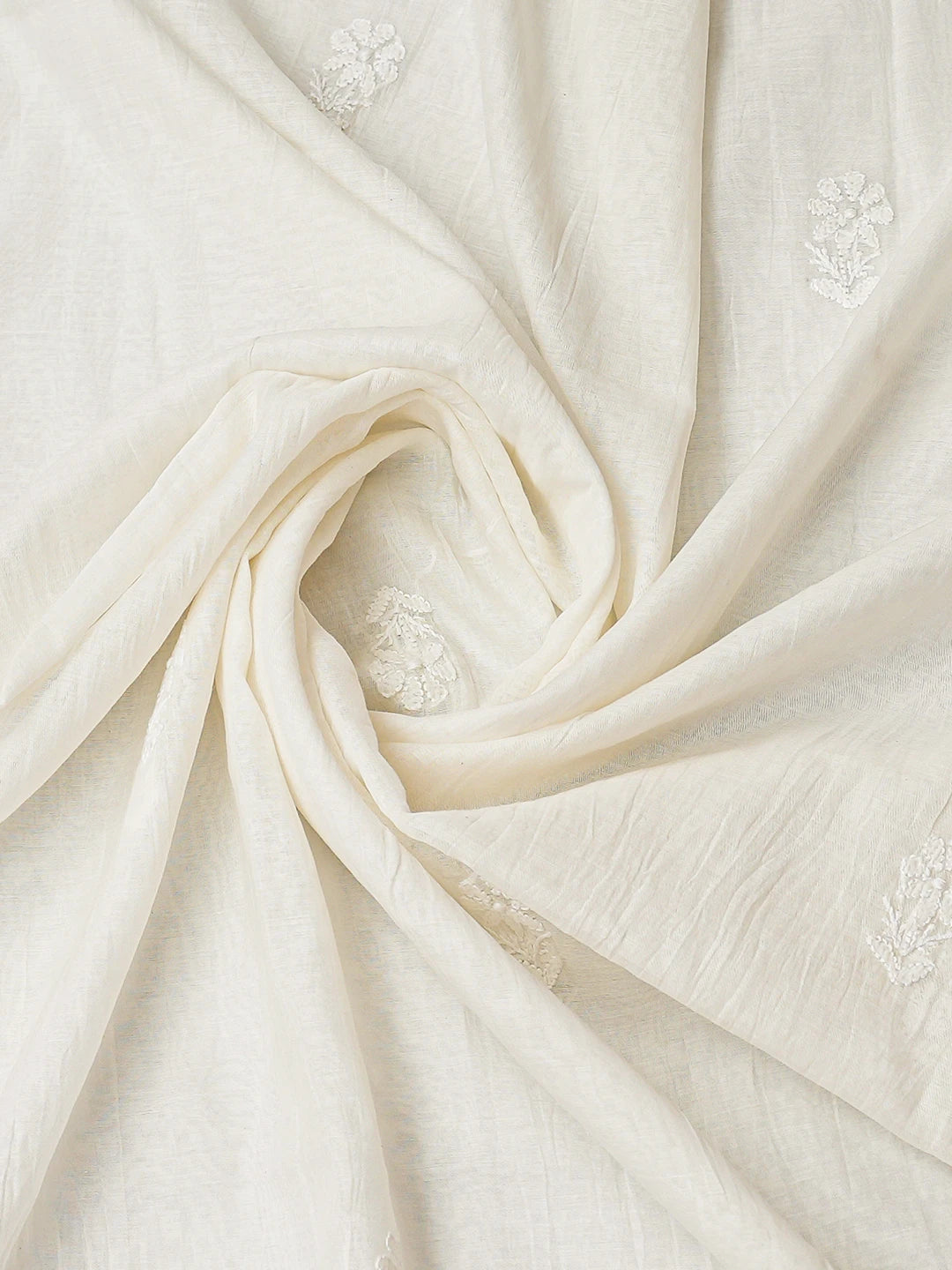 Ada Hand Embroidered White Chanderi Lucknowi Chikankari Unstitched Kurta Dupatta Set 01A789481