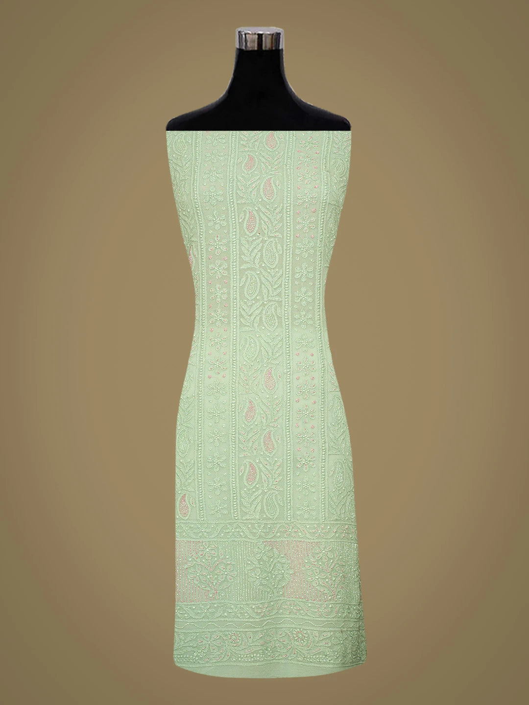 Ada Hand Embroidered Green Viscose Georgette Lucknowi Chikankari Unstitched Kurta Dupatta Set With Cutdana Work 01A778559