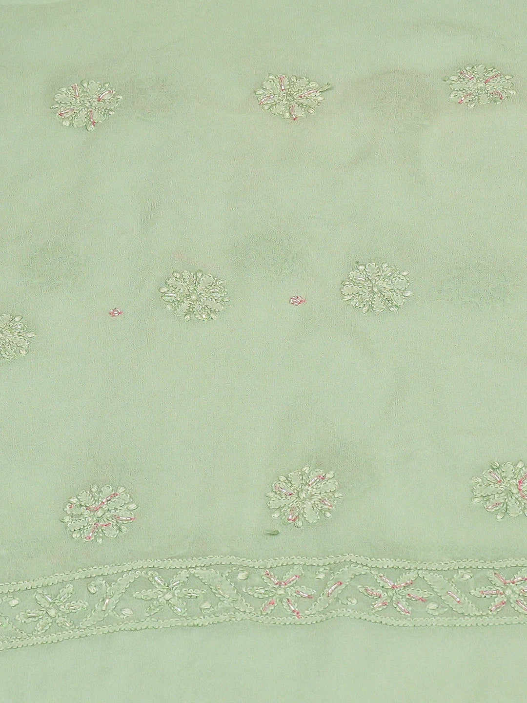 Ada Hand Embroidered Green Viscose Georgette Lucknowi Chikankari Unstitched Kurta Dupatta Set With Cutdana Work 01A778559