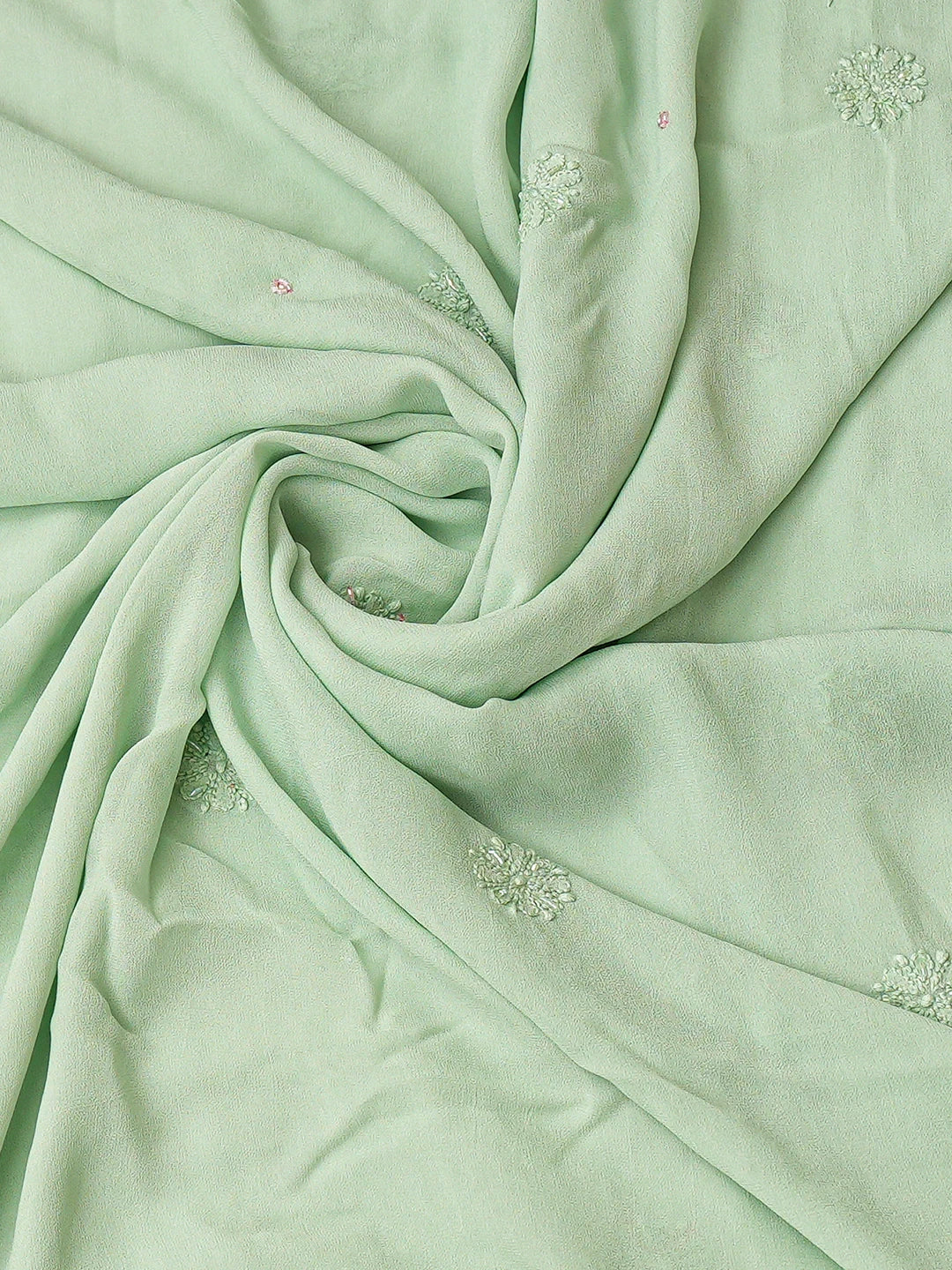 Ada Hand Embroidered Green Viscose Georgette Lucknowi Chikankari Unstitched Kurta Dupatta Set With Cutdana Work 01A778559
