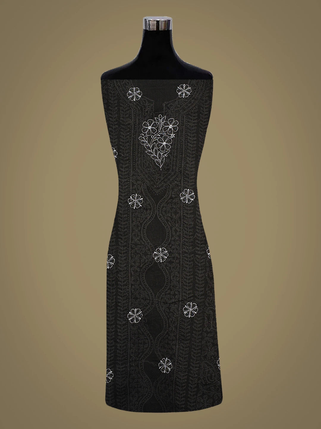 Ada Hand Embroidered Black Cotton Lucknowi Chikankari Unstitched Suit Piece With Cutdana Work 01A787570
