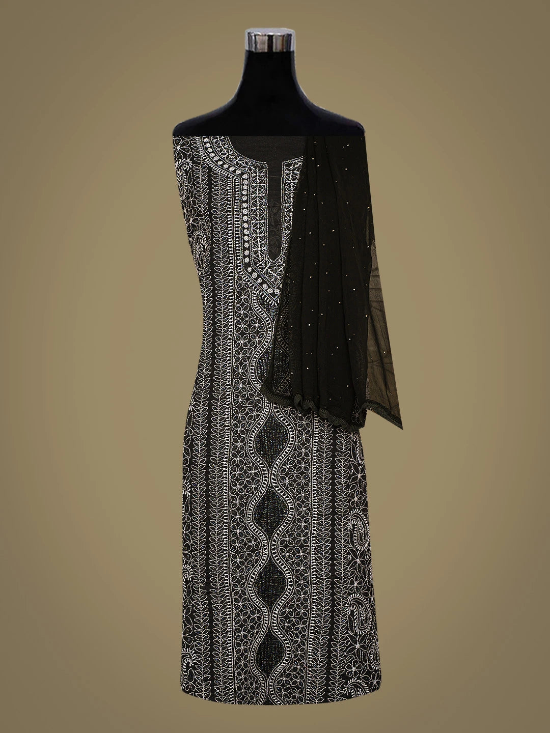 Ada Hand Embroidered Black Cotton Lucknowi Chikankari Unstitched Suit Piece With Cutdana Work 01A787570