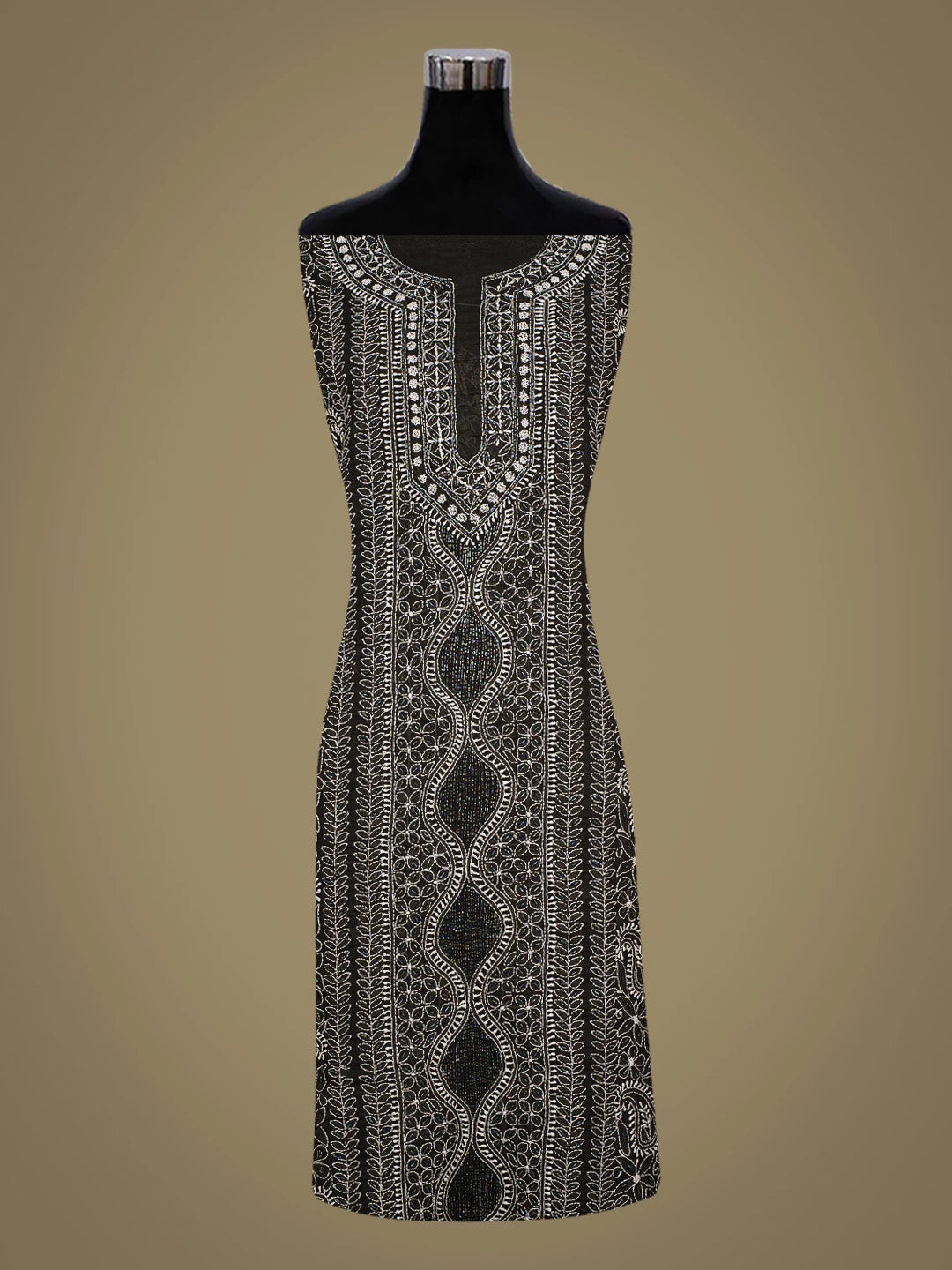 Ada Hand Embroidered Black Cotton Lucknowi Chikankari Unstitched Suit Piece With Cutdana Work 01A787570