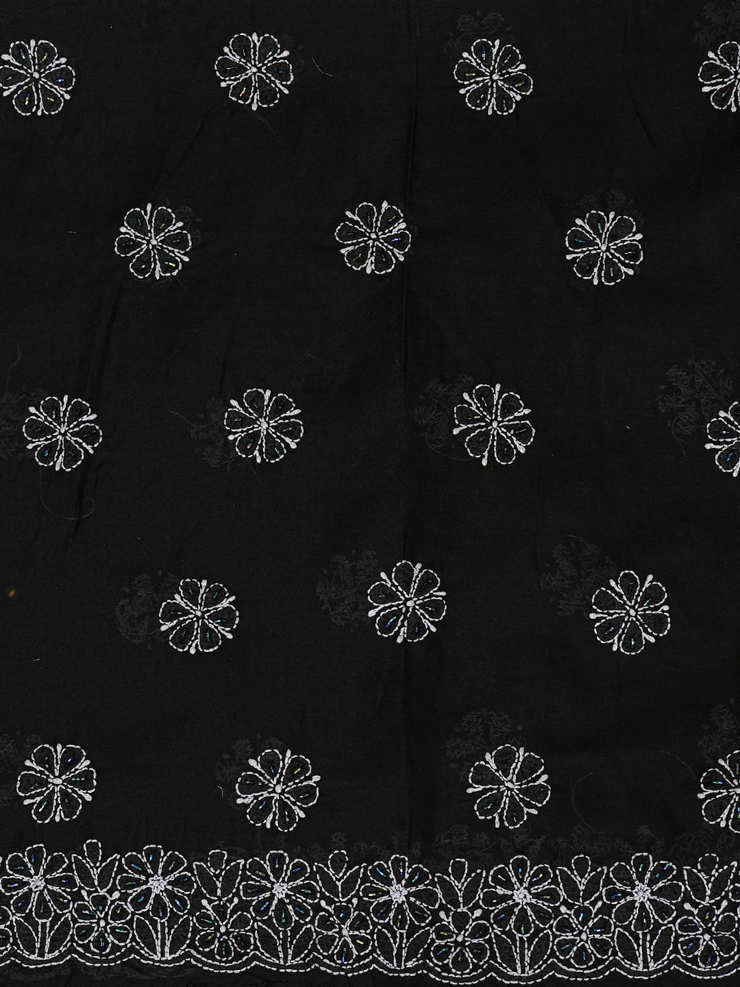 Ada Hand Embroidered Black Cotton Lucknowi Chikankari Unstitched Suit Piece With Cutdana Work 01A787570