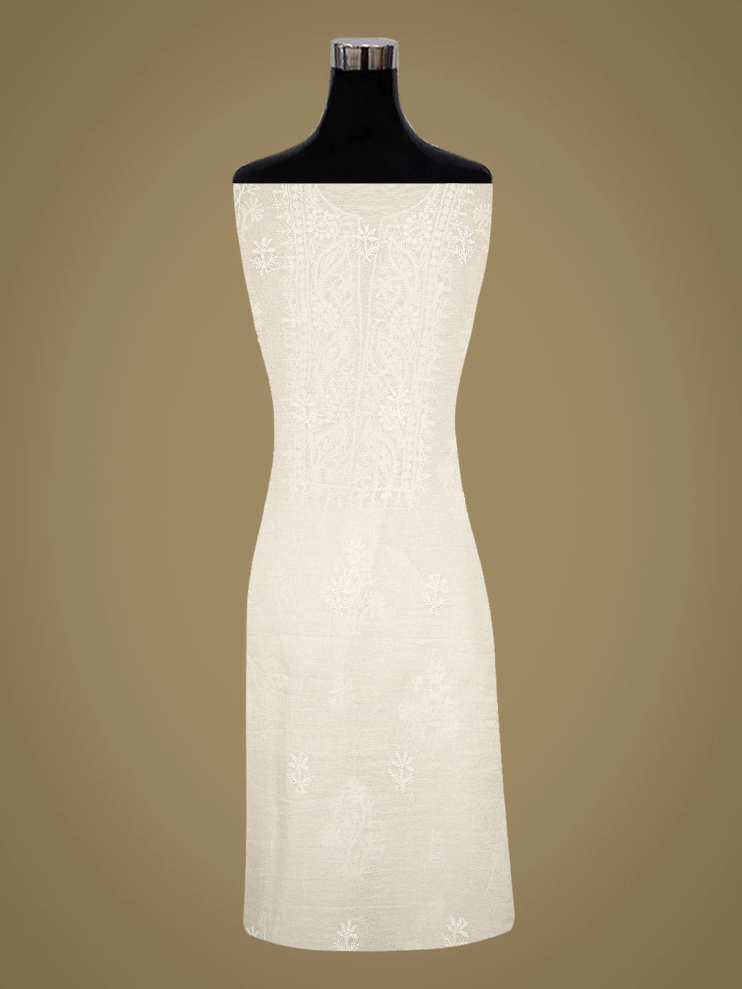 Ada Hand Embroidered White Chanderi Lucknowi Chikankari Unstitched Kurta Dupatta Set 01A789480