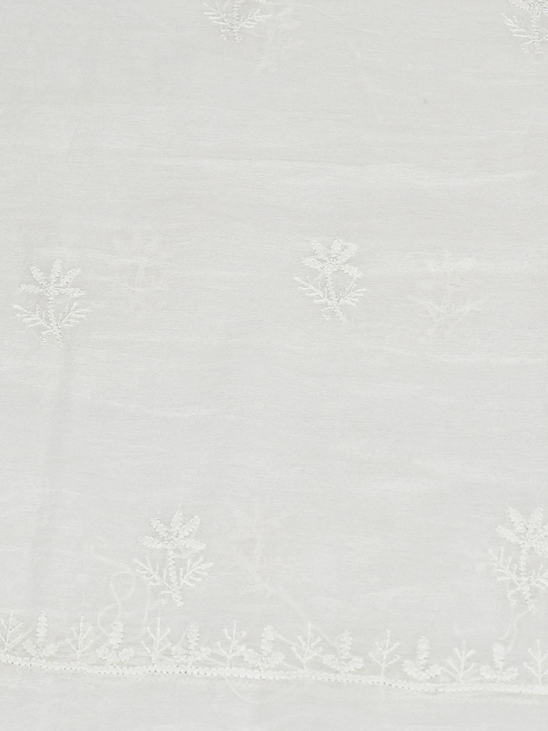 Ada Hand Embroidered White Chanderi Lucknowi Chikankari Unstitched Kurta Dupatta Set 01A789480