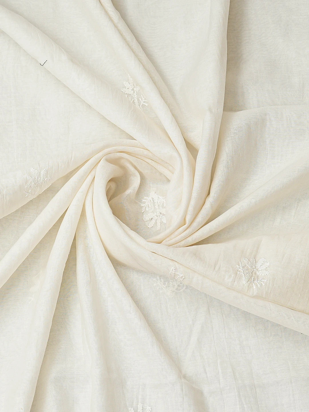 Ada Hand Embroidered White Chanderi Lucknowi Chikankari Unstitched Kurta Dupatta Set 01A789480