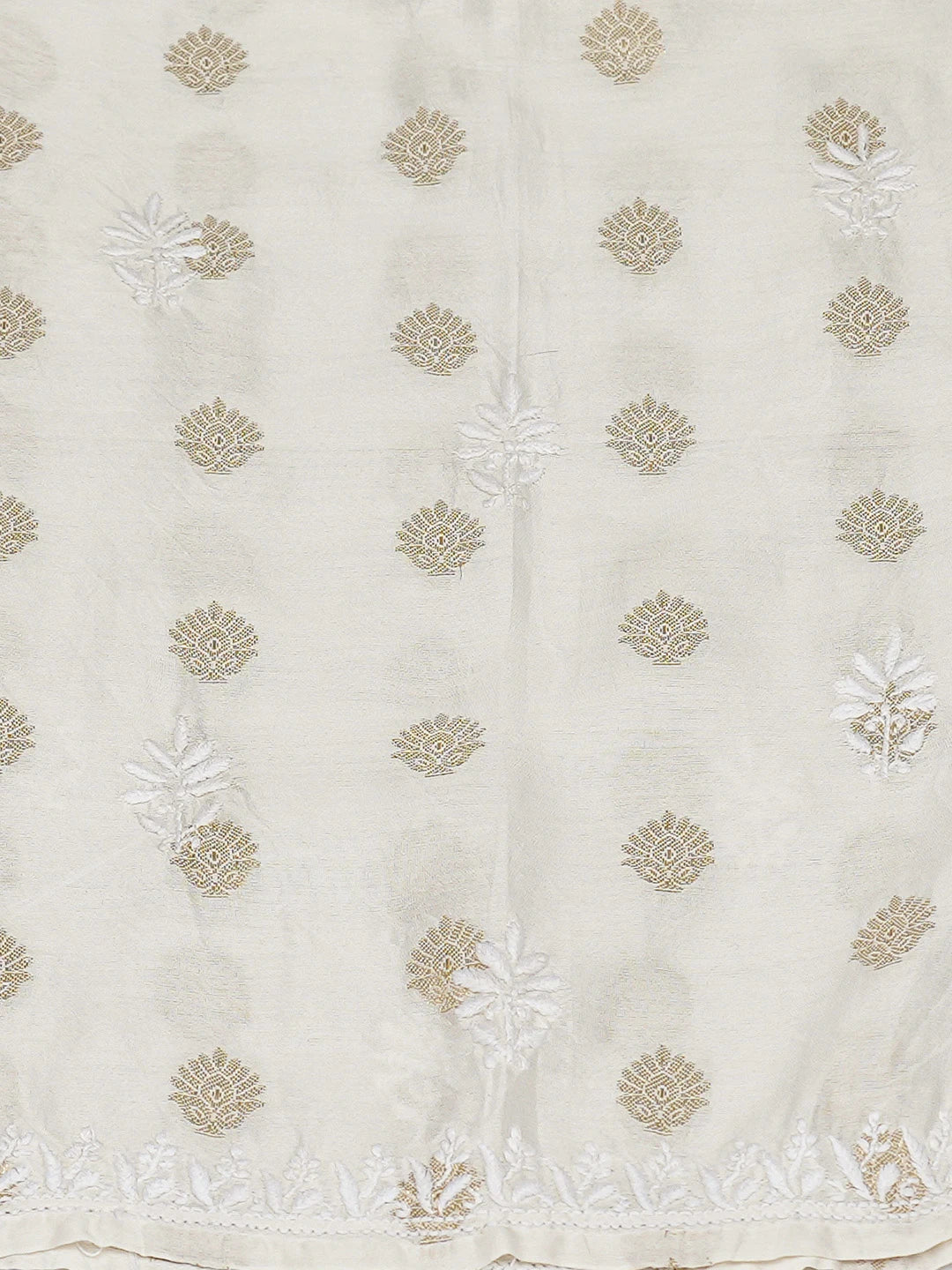 Ada Hand Embroidered White Chanderi Lucknowi Chikankari Semi-Stitched Kurta Dupatta Set With Zari Work 01A789352