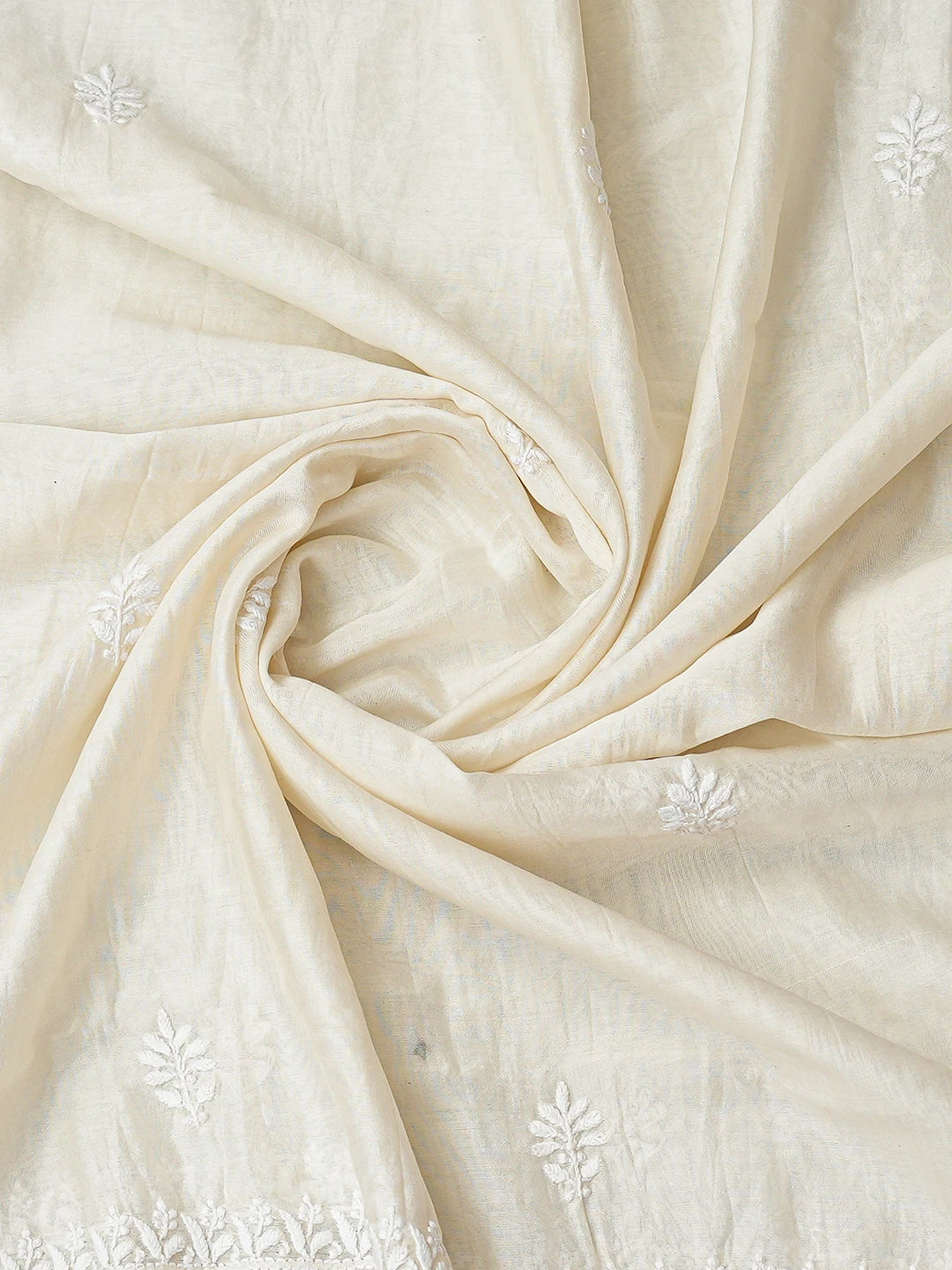 Ada Hand Embroidered White Chanderi Lucknowi Chikankari Semi-Stitched Kurta Dupatta Set With Zari Work 01A789352