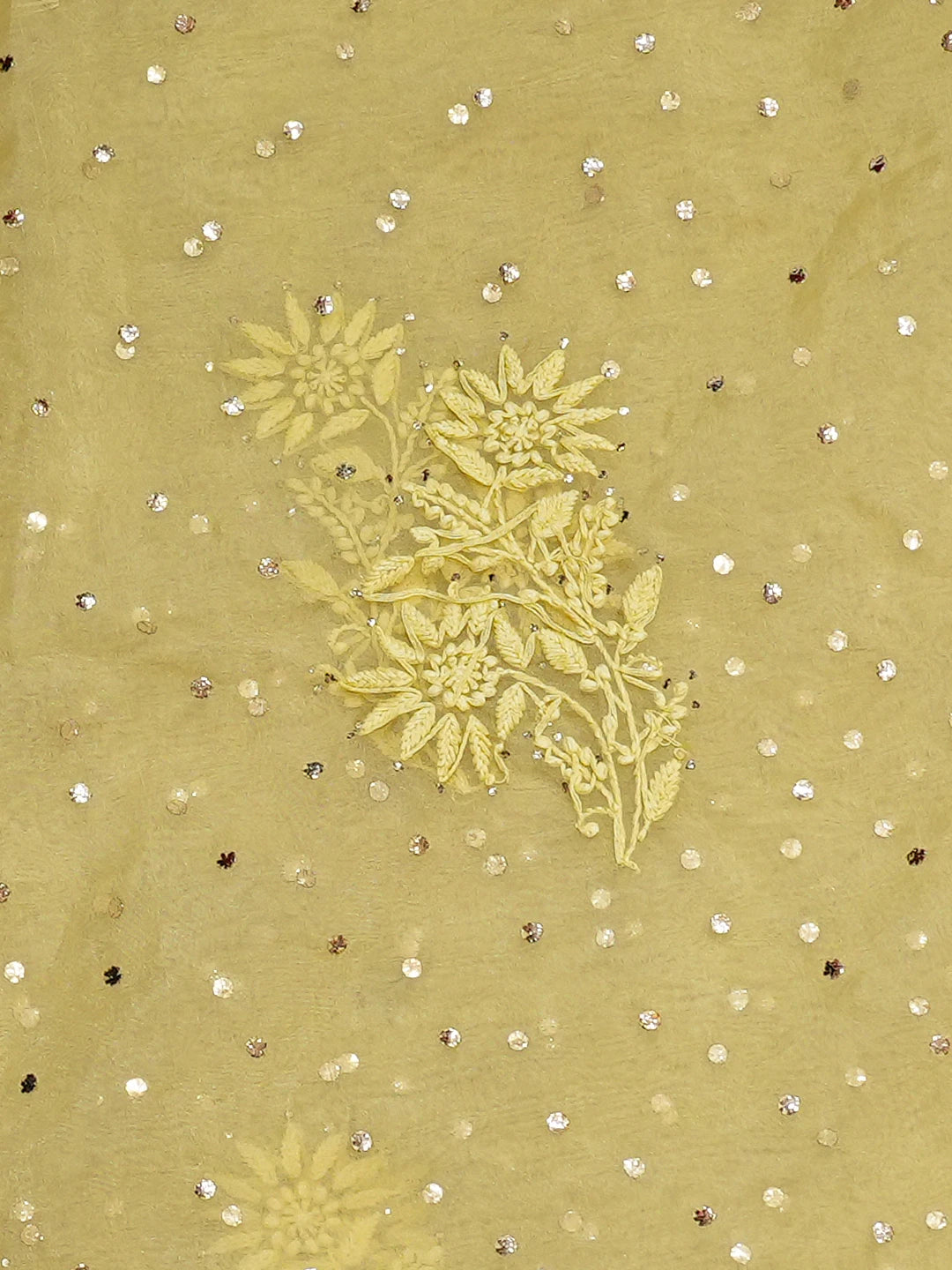 Ada Hand Embroidered Yellow Organza Lucknowi Chikankari Saree and Blouse With Muqaish Work 01A756929