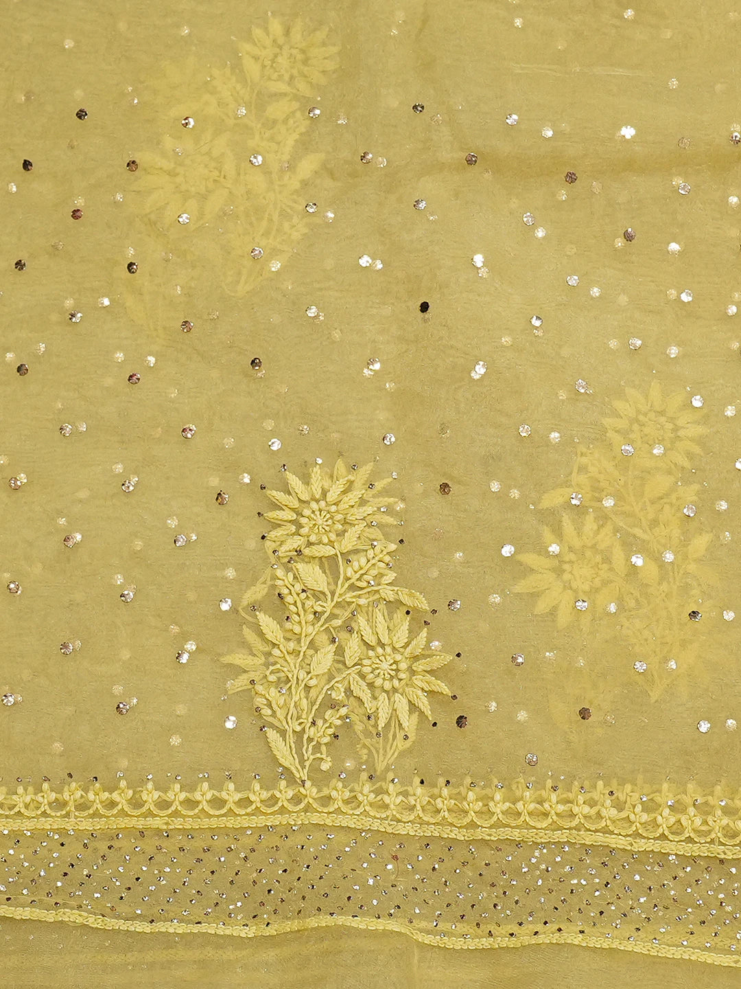 Ada Hand Embroidered Yellow Organza Lucknowi Chikankari Saree and Blouse With Muqaish Work 01A756929