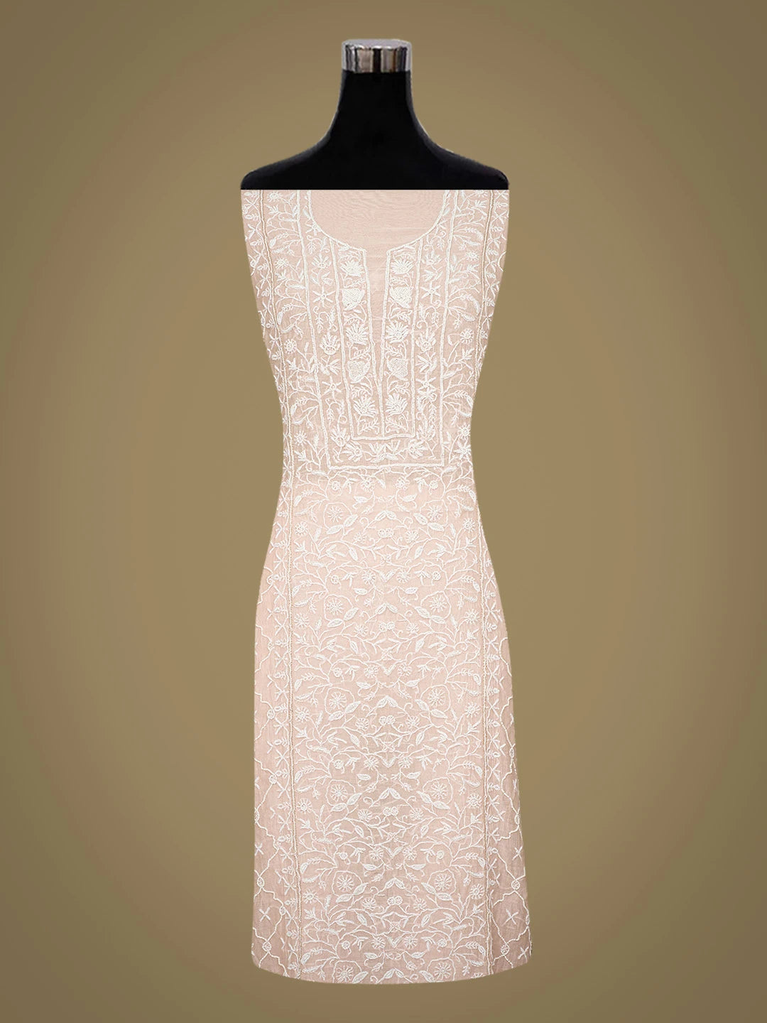Ada Hand Embroidered Peach Chanderi Lucknowi Chikankari Unstitched Kurta Dupatta Set With Pearl Work 01A749785