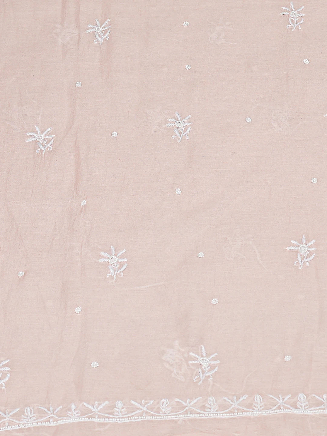 Ada Hand Embroidered Peach Chanderi Lucknowi Chikankari Unstitched Kurta Dupatta Set With Pearl Work 01A749785
