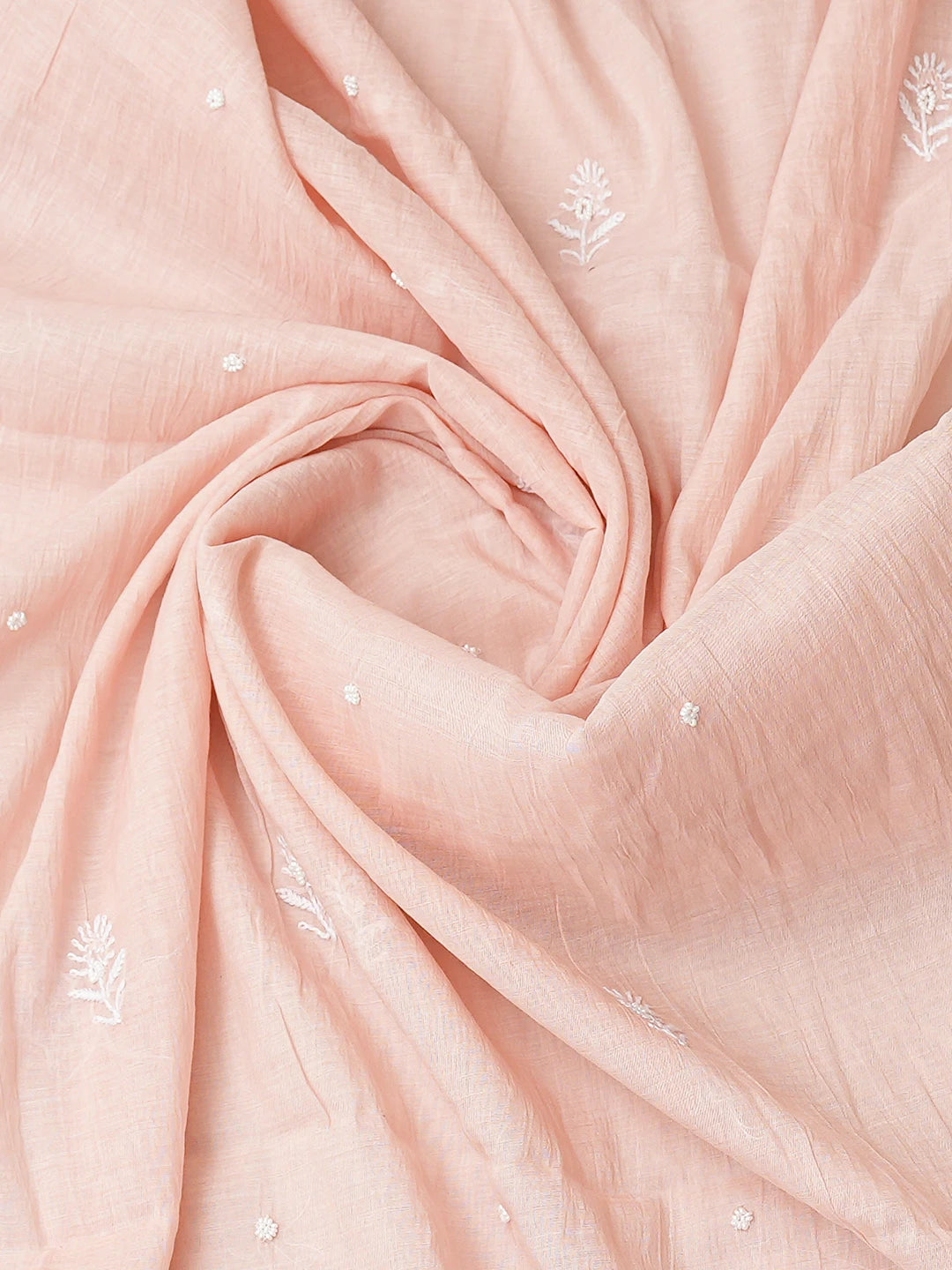 Ada Hand Embroidered Peach Chanderi Lucknowi Chikankari Unstitched Kurta Dupatta Set With Pearl Work 01A749785