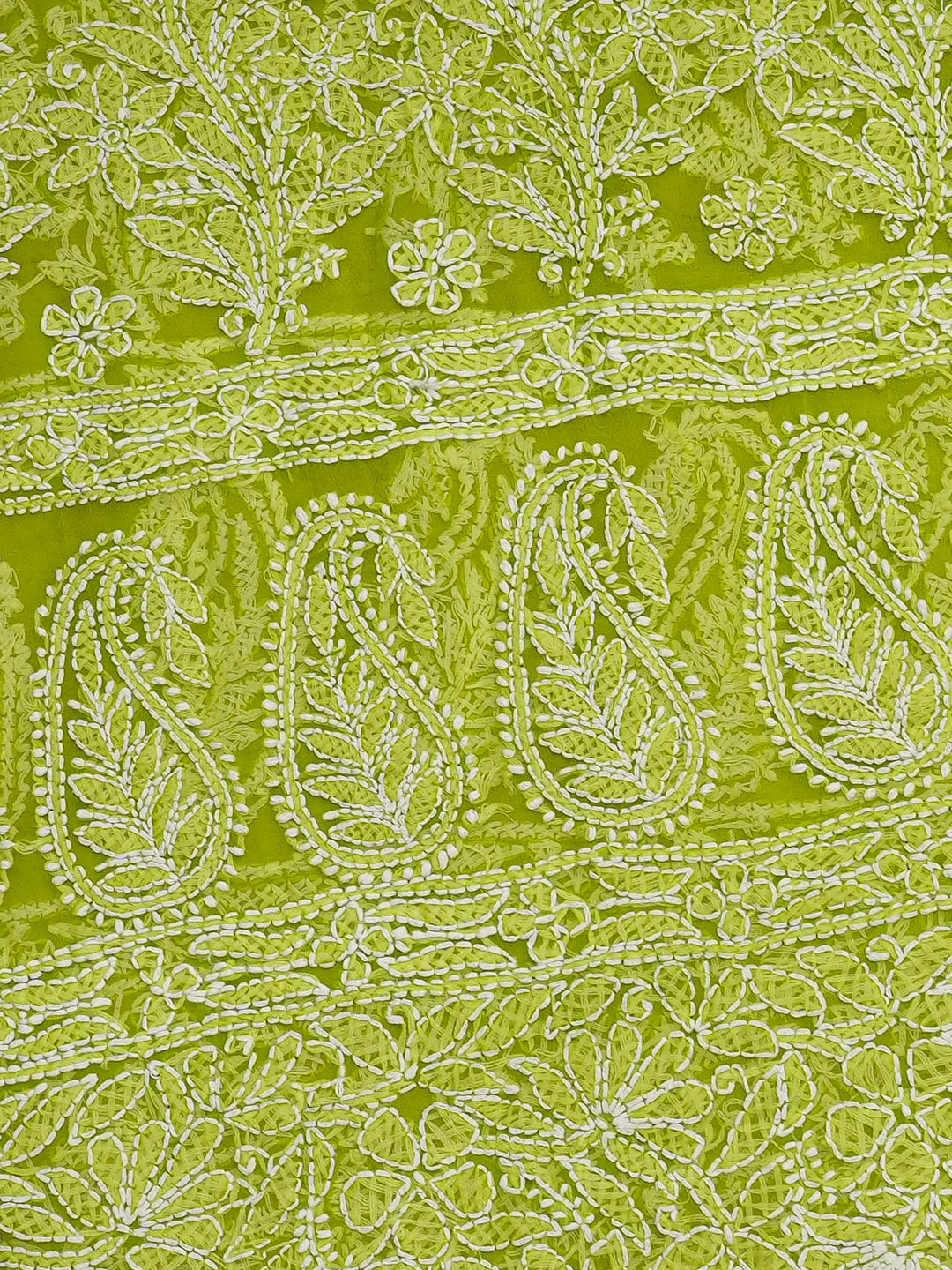 Ada Hand Embroidered Lime Green Georgette Lucknowi Chikankari Saree and Blouse 01A778650