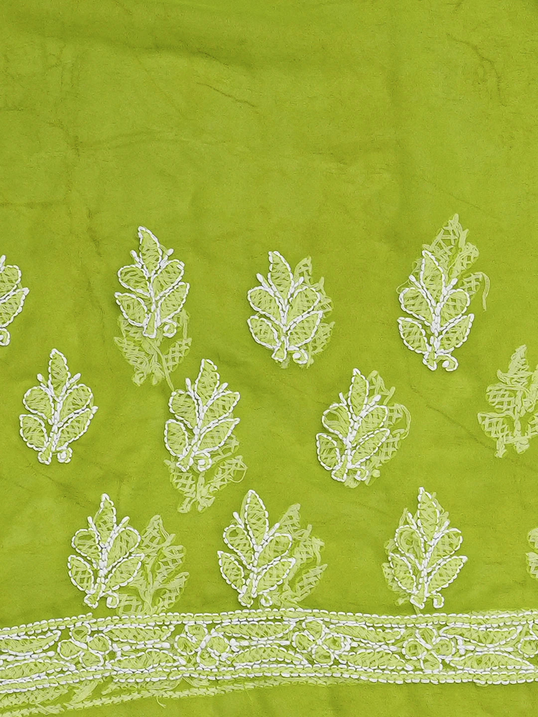 Ada Hand Embroidered Lime Green Georgette Lucknowi Chikankari Saree and Blouse 01A778650