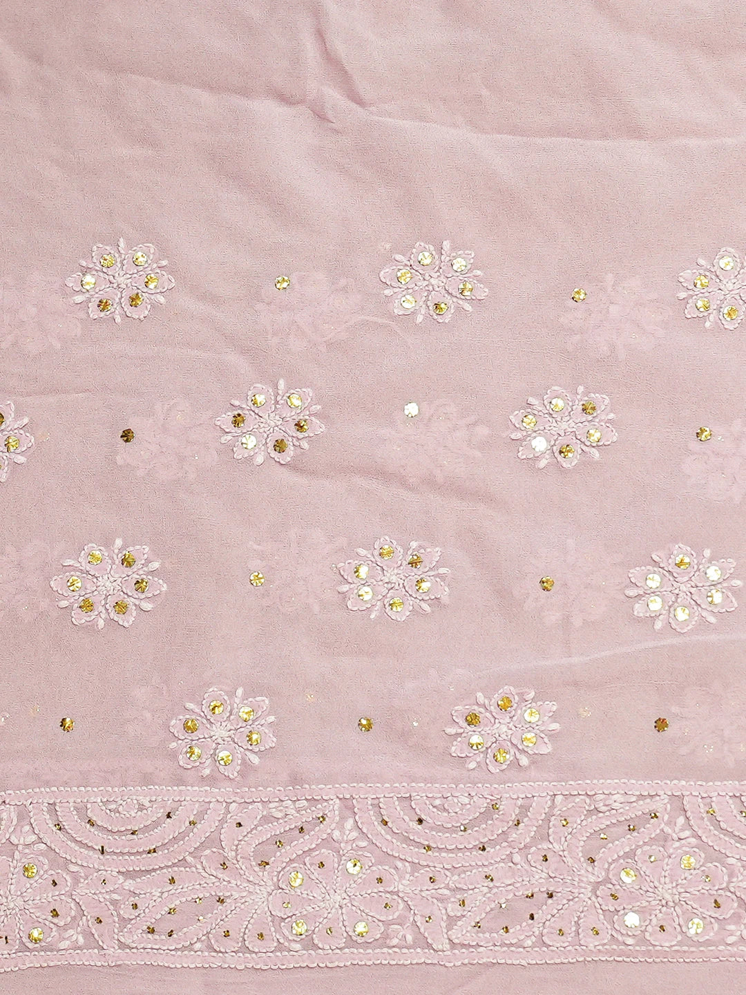 Ada Hand Embroidered Pink Viscose Georgette Lucknowi Chikankari Saree and Blouse With Muqaish Work 01A768728
