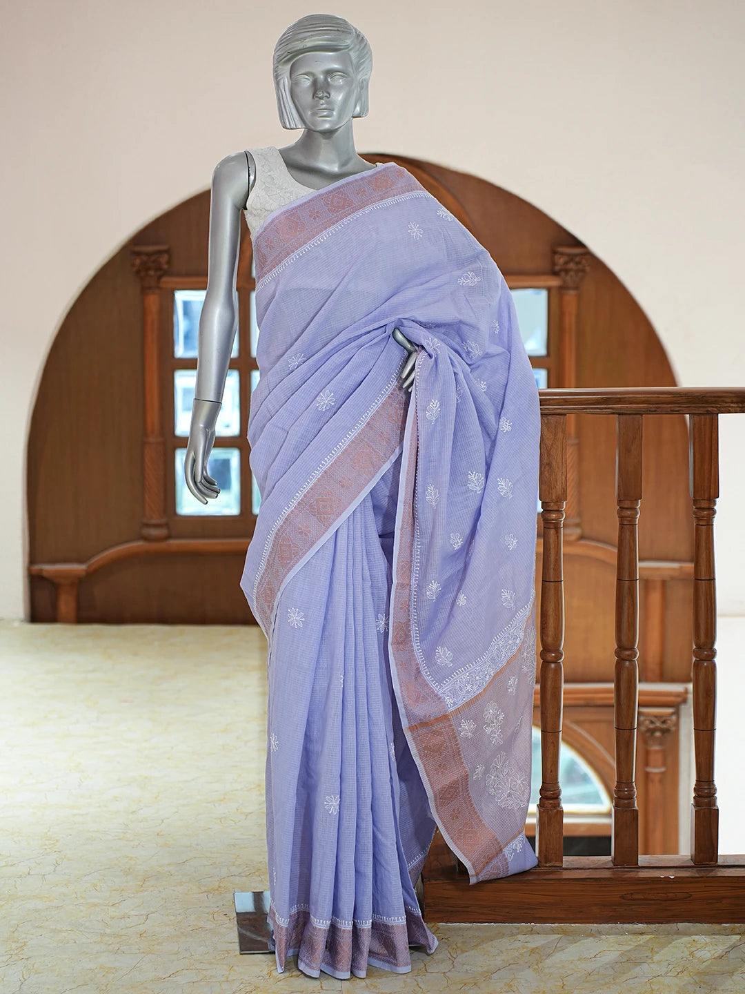 Ada Hand Embroidered Mauve Chanderi Lucknowi Chikankari Saree and Blouse 01A776525