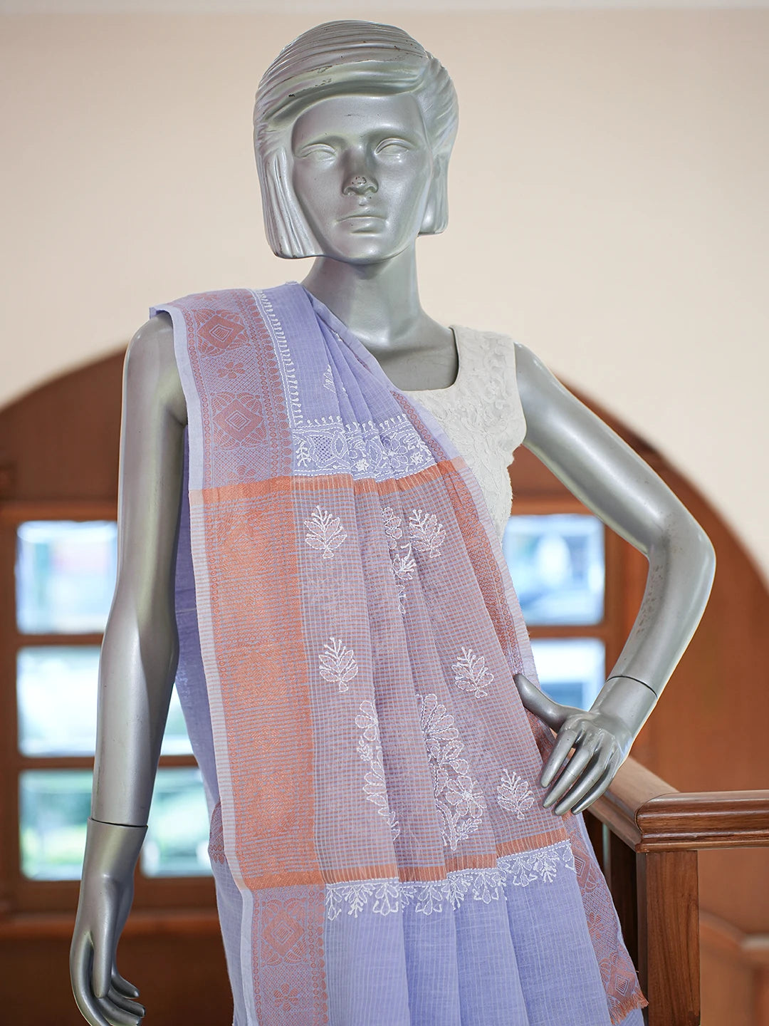 Ada Hand Embroidered Mauve Chanderi Lucknowi Chikankari Saree and Blouse 01A776525