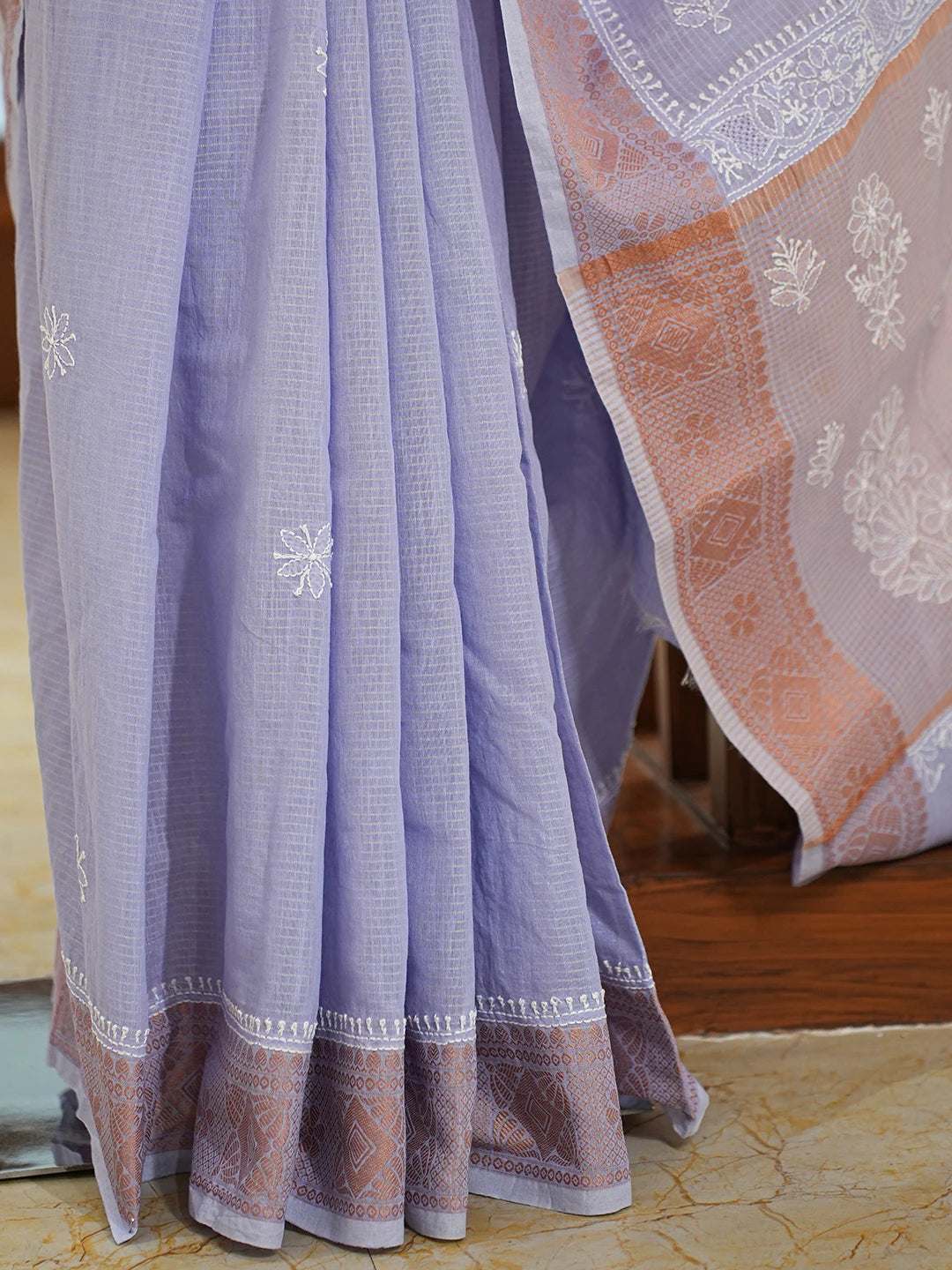 Ada Hand Embroidered Mauve Chanderi Lucknowi Chikankari Saree and Blouse 01A776525