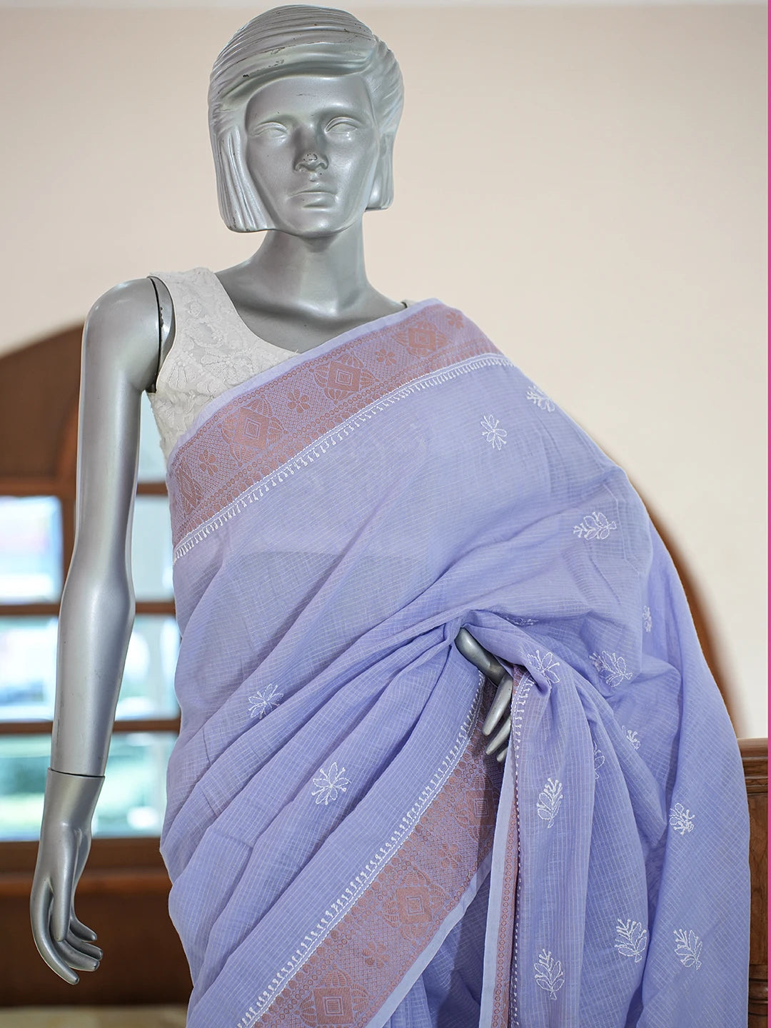 Ada Hand Embroidered Mauve Chanderi Lucknowi Chikankari Saree and Blouse 01A776525