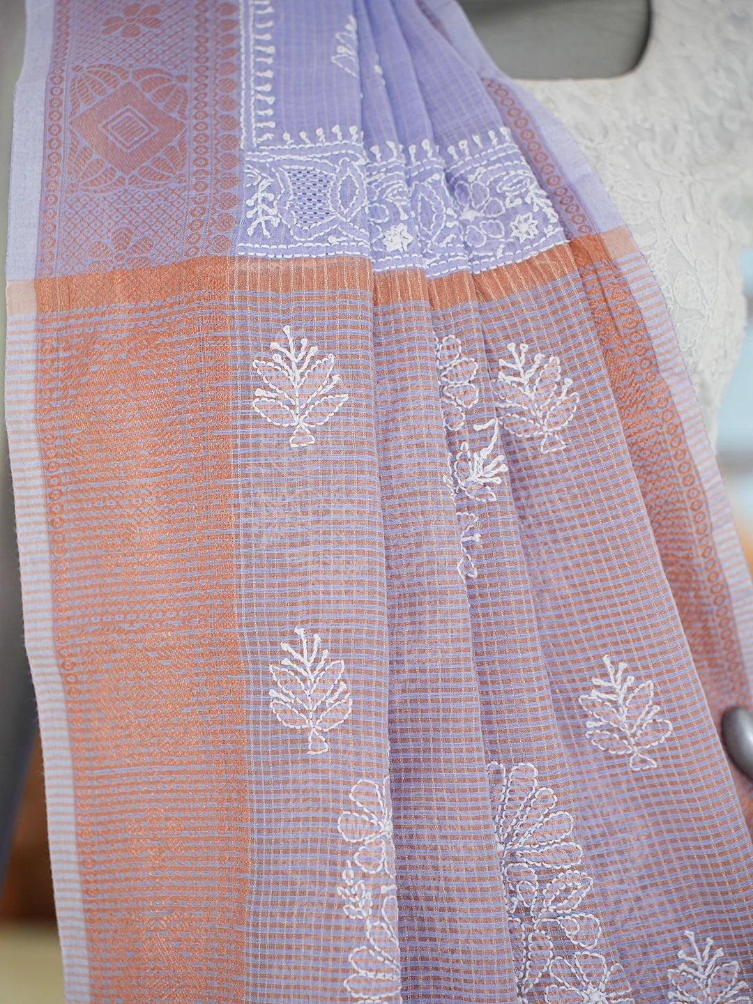 Ada Hand Embroidered Mauve Chanderi Lucknowi Chikankari Saree and Blouse 01A776525
